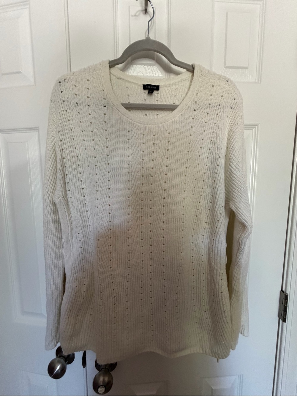 Talbots Winter White Open-Stitch Crewneck Sweater
